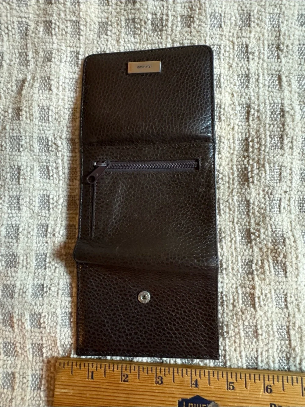 GUESS Dark Brown Pebbled Leather Trifold Card & Key Holder